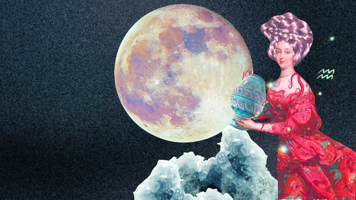 Full Moon in Aquarius blog banner with celestial illustration