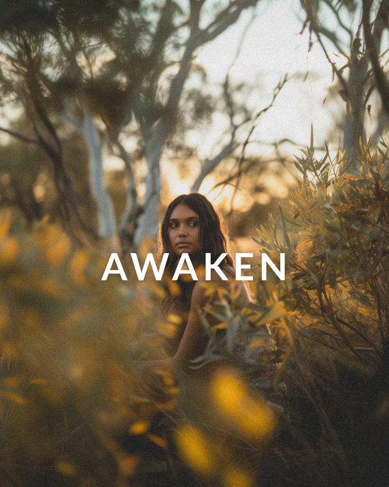 Kate's Magik Awaken aromatherapy blends: focus, clarity, confidence WOMAN IN FOCUS IN FOREST