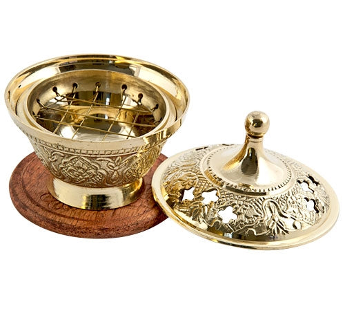 Brass Carved Charcoal Resin & Incense Censer