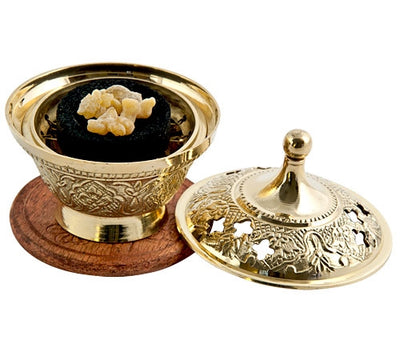 Brass Carved Charcoal Resin & Incense Censer